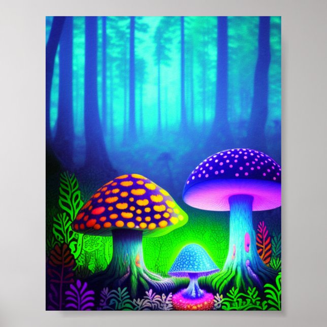 Poster Paisagem de sonho de floresta vibrante com cogumel (Frente)