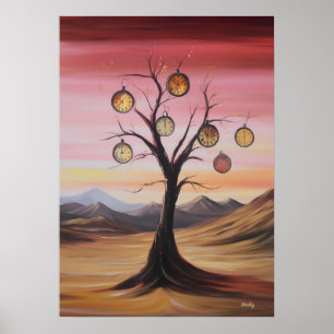Poster Paisagem de Sonho de Relógios de Bolso Pendurados
