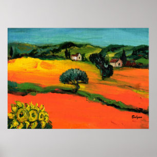 PÔSTER PAISAGEM DE TOSCÂNIA COM GIRASSÓIS