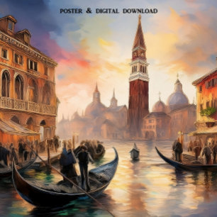 Pôster Paisagem de Veneza: pôr do sol, Grande Canal, San