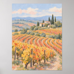 Poster Paisagem de Vinhedo de Outono com Ciprestes