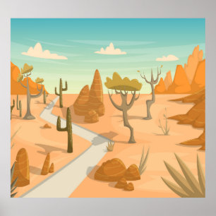 Poster Paisagem Desert Road: Cartoon Vintage.