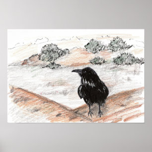 Poster Paisagem Desértica Pássaro Corvo Rochas Vermelhas