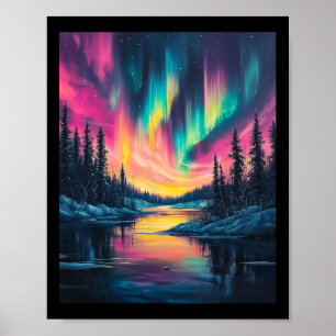 Poster Paisagem do Alasca Aurora Boreal Luzes do Norte V
