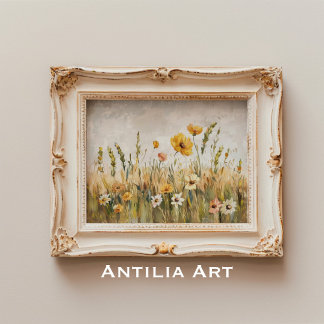 Poster Paisagem do campo de flores selvagens da Vintage