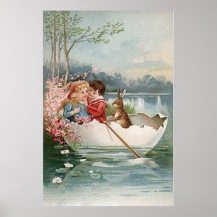Poster Paisagem do Casal Jovem Coelhinho de Ovo de Pásco