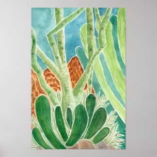 Poster Paisagem Do Deserto Com Cactus Watercolor Impressã