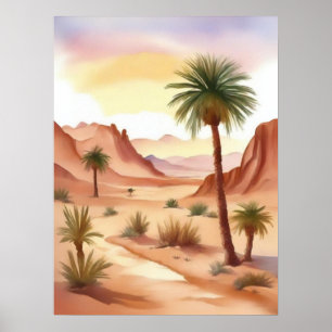 Poster Paisagem do Deserto com Palmas de Data