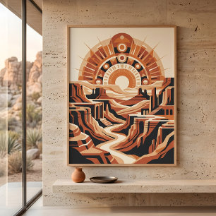 Poster Paisagem do Deserto de Terracota Canyon Retro Sunb