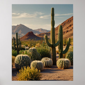 Poster Paisagem do Deserto Panorâmico Cactus