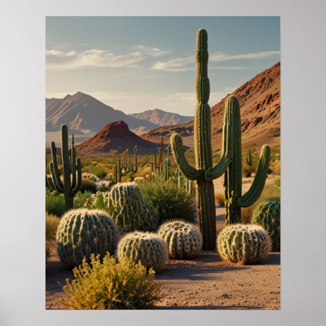 Poster Paisagem do Deserto Panorâmico Cactus (Frente)
