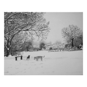 Pôster paisagem do inverno da cena da neve com árvores e