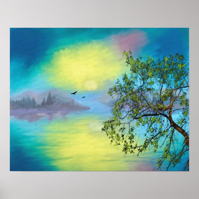 Pôster Paisagem do Lago de Montanha Cênica (Frente)