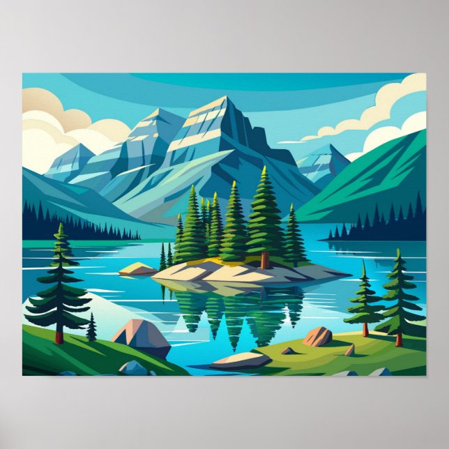 Poster Paisagem do Lago Maligne da Ilha Spirit (Frente)