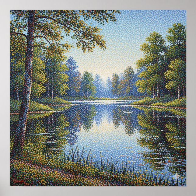 Poster Paisagem do Lago Pointillism (Frente)