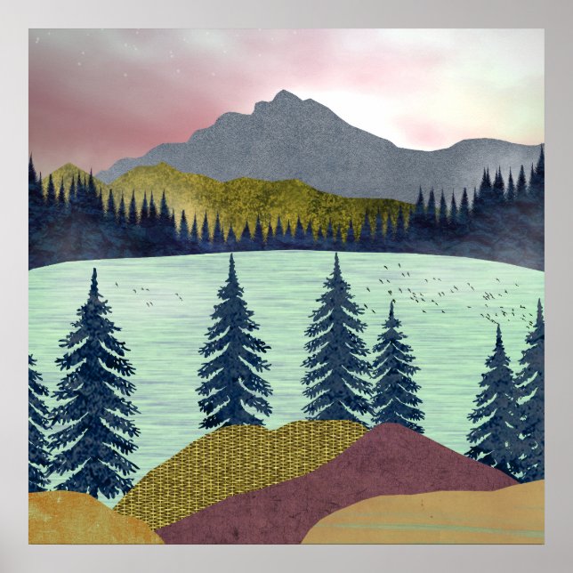 Poster Paisagem do Lago Red Sky (Frente)