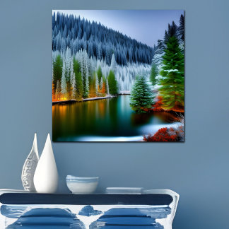 Poster Paisagem do Lago Snowy Mountain