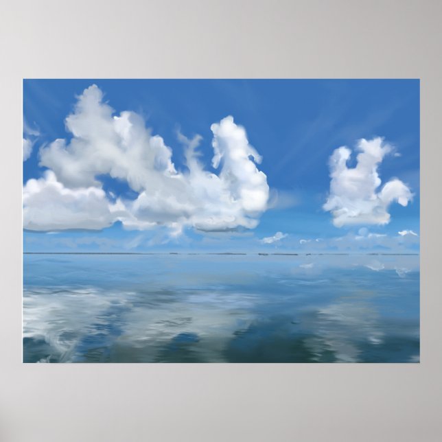 Poster Paisagem do mar vítreo com tela de nuvens (Frente)