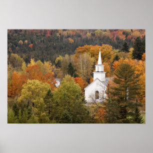 Poster Paisagem do outono com igreja, Vermont, EUA