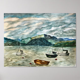 Poster Paisagem do Planalto escocês com Barcos por Shira