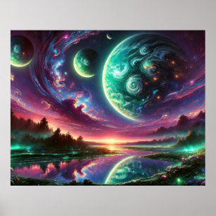 Poster Paisagem do Planeta de Alienígenas Surreal com Céu