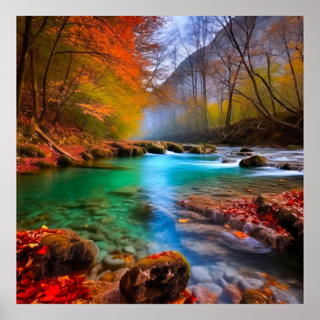 Poster Paisagem do Rio de Outono Tranquilo (Frente)