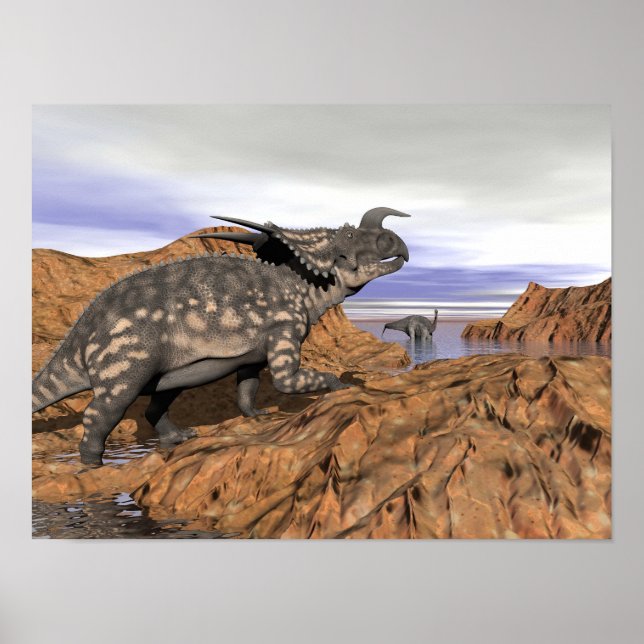 Poster Paisagem dos dinossauros - renderização 3D (Frente)