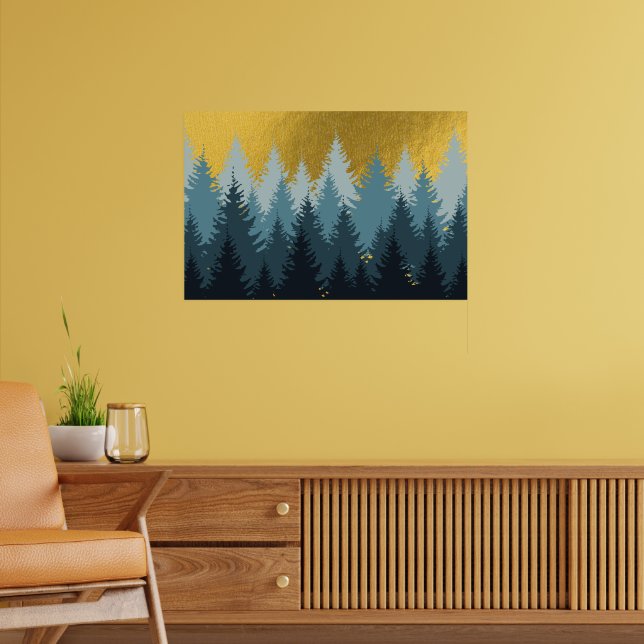Poster Paisagem Dourada de Árvores da Floresta (Sala de Estar 2)