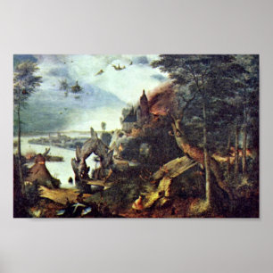 Pôster Paisagem e tentação de St Anthony por Bruegel