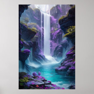 Poster Paisagem em Cascata Roxa em Sonho
