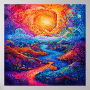 Poster Paisagem Fantasia Psicodélica Cenário de Sonho