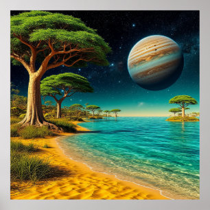 Poster Paisagem Fantástica com Praia Vibrante