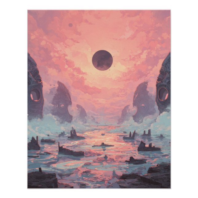 Pôster Paisagem Fantástica do Eclipse da Névoa Celestial (Frente)
