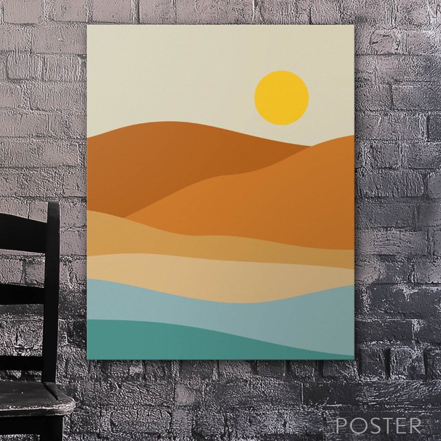 Poster Paisagem Flat Boho Abstrato Sunset e Mounts (Custom Poster)