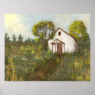 Poster Paisagem Flores Selvagens Igreja Meadow California