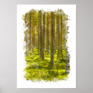 Poster Paisagem Florestal - Cartaz Aquarela