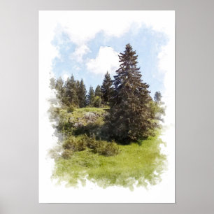 Poster Paisagem Florestal - Cartaz Aquarela