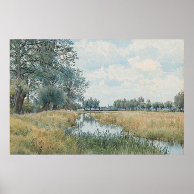 Poster Paisagem fluvial perto de Ruas. Ives, Huntingdonsh (Frente)