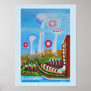 Poster Paisagem futurista com OVNIs