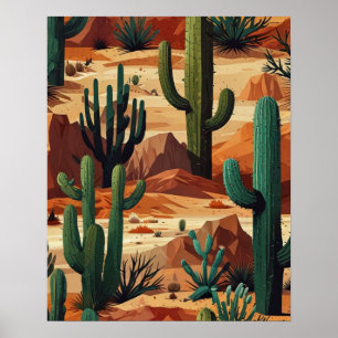 Poster Paisagem Geométrica do Deserto com Cacto