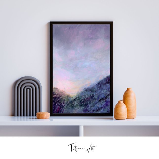 Poster Paisagem Horizontal Púrpura do Céu Sol (Purple Sunset Sky Poster in black frame. Frame is for illustration only & optional.)