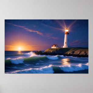 Poster Paisagem iluminada Ondas Costeiras do Oceano Coste