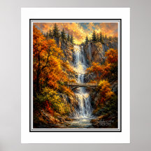 Paisagem Impressionista de Cachoeira de Outono