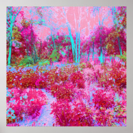 Poster Paisagem Impressionista de Jardim Vermelho e Rosa