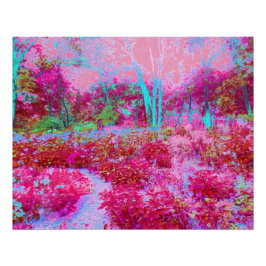 Pôster Paisagem Impressionista de Jardim Vermelho e Rosa