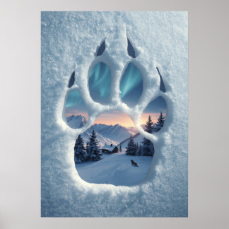 Poster Paisagem Invernal com Pegada Mágica de Lobo