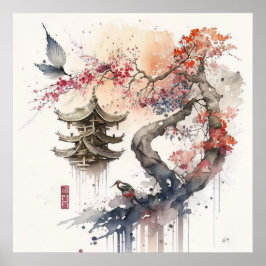 Poster Paisagem Japonesa abstrato