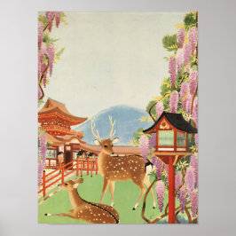 Poster Paisagem JAPONESA | veado sagrado de Nara | templo