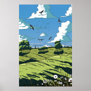 Poster Paisagem Japonesa Vintage à Noite