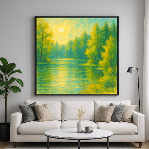 Poster Paisagem Lakeside Sunny - Estilo de Pintura em Pas